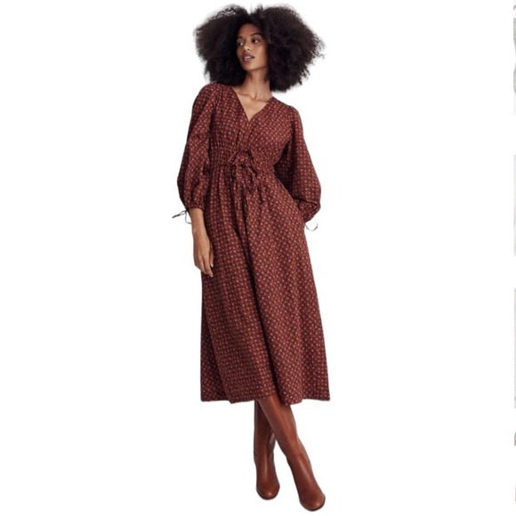 Madewell Dresses & Skirts - Madewell Sophia Teaberry Floral Tie Front Midi Peasant Cottagecore Dress Red XS